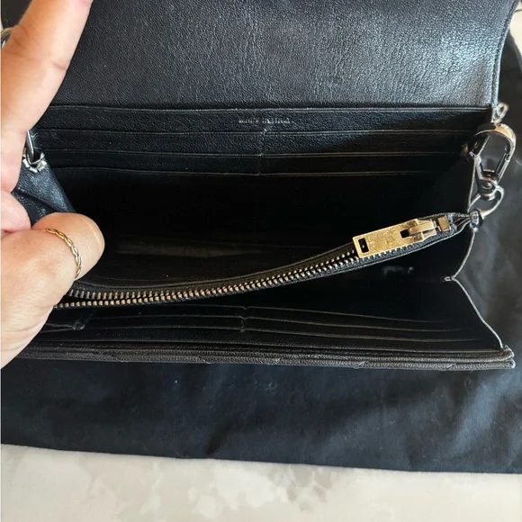 RARE Saint Laurent Calfskin Matelasse Chevron Heart Patchwork Monogram WOC-Black - Picture 11 of 15